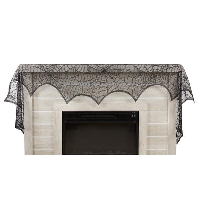 Black Polyester Spiderweb Fireplace Scarf, 18" x 96"