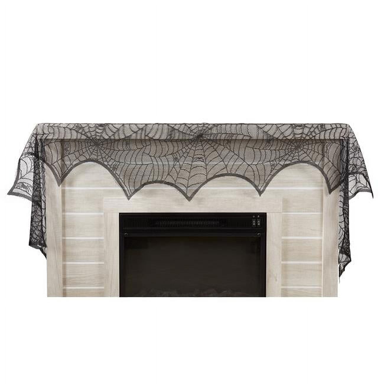 Black Polyester Spiderweb Fireplace Scarf, 18" x 96"