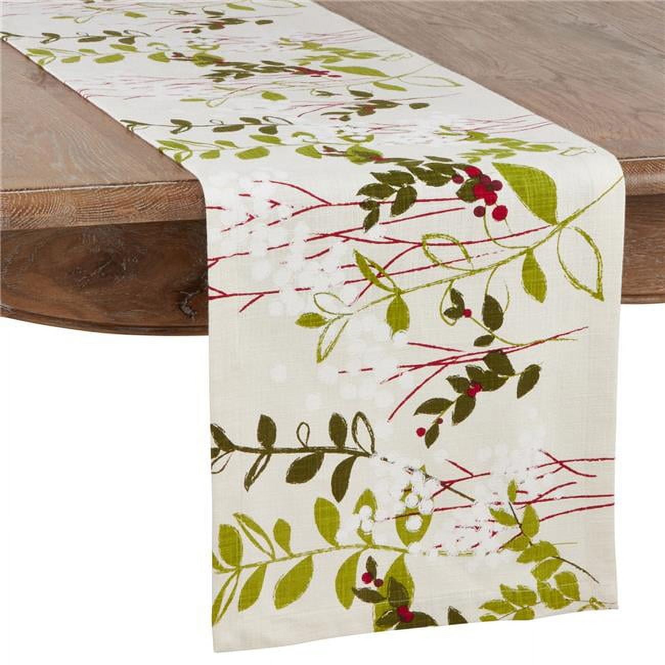Holiday Botanical Cotton Table Runner, 14" x 72", Natural