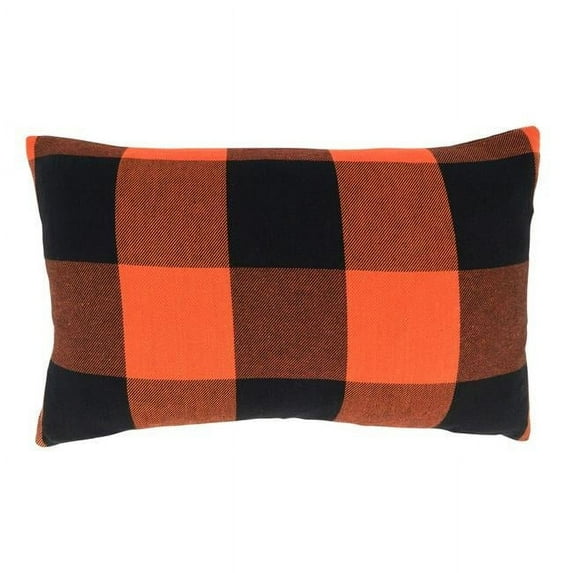 Saro Lifestyle 5350P.OK1320BD 13 x 20 in. Buffalo Plaid Down Filled Oblong Pillow, Orange & Black