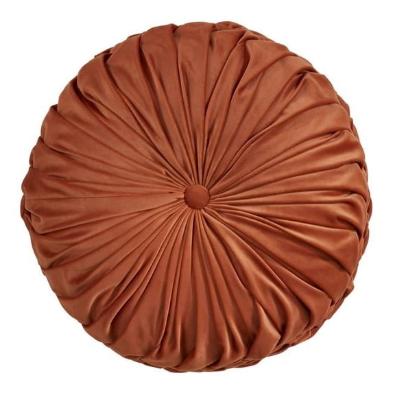 Saro Lifestyle 6005.RU14R 14 in. Round Velvet Pintucked Throw Poly Filled Pillow, Rust