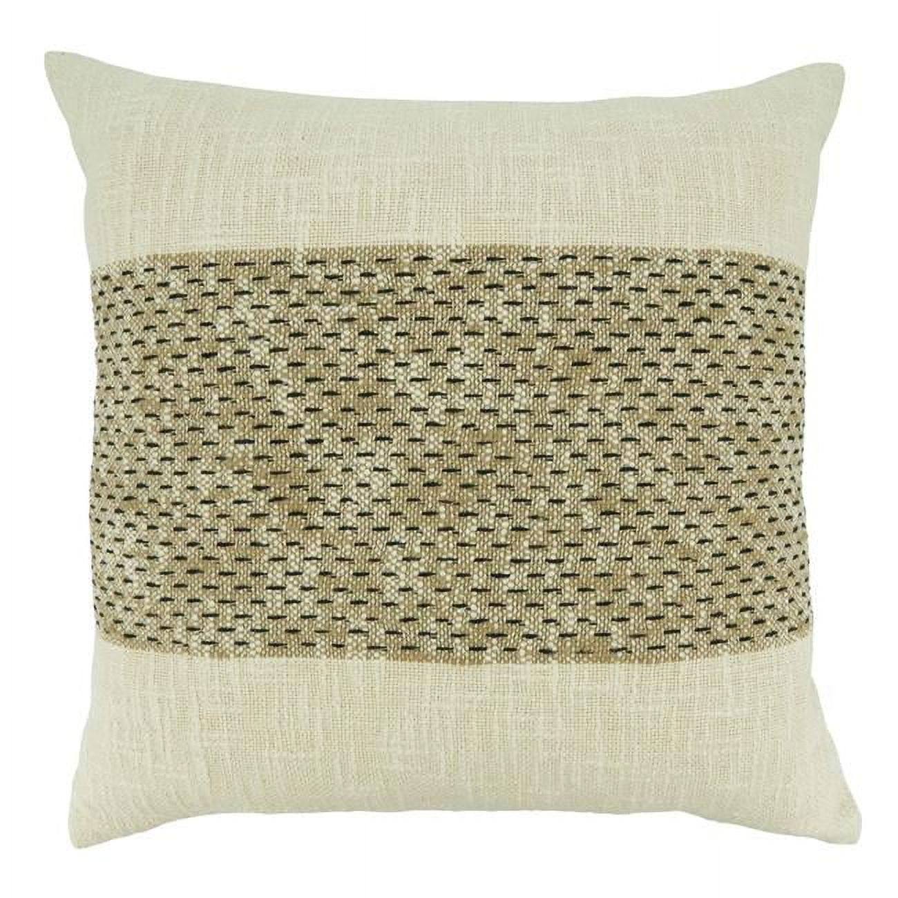 Natural Handcrafted Cotton Banded Throw Pillow Cover 20"x20"