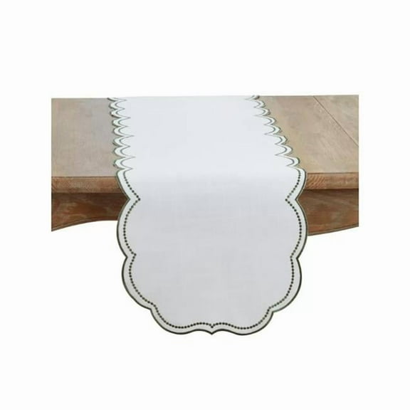 Saro Lifestyle 2857.G1670B 70 x 16 in. Embroidered Polka Dot Rectangle Table Runner with Scallop Edge, Green