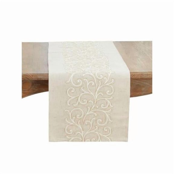 Saro Lifestyle 391.N1670B 70 x 16 in. Linen Blend Embroidered Scroll Rectangle Table Runner, Natural