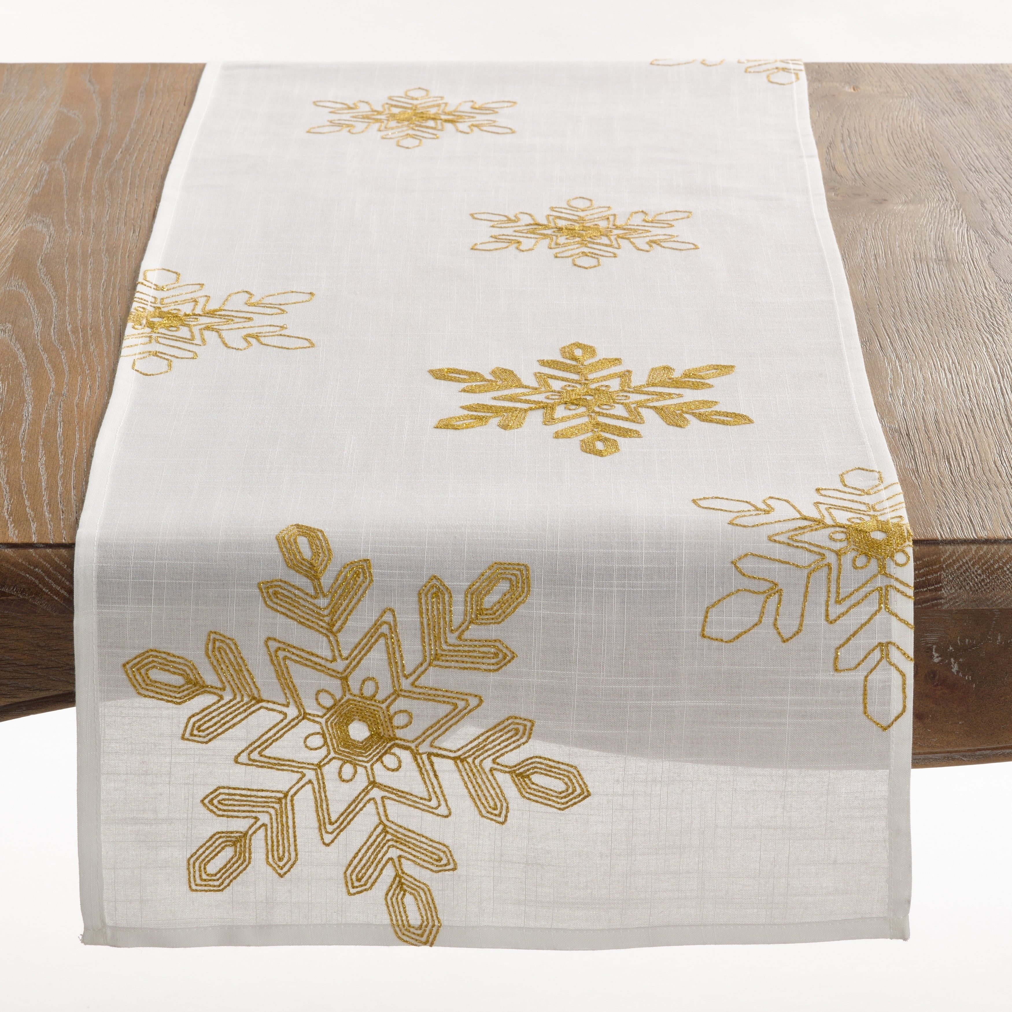 Gold Embroidered Snowflake Polyester Table Runner, 16" x 108"