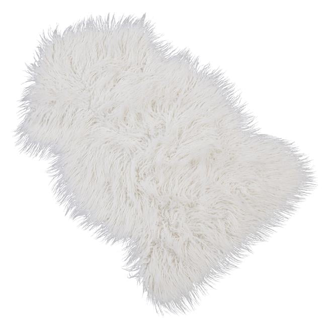 Ivory Faux Mongolian Fur Rectangular Rug, 24" x 35"