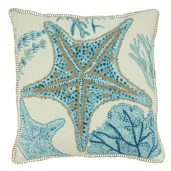 Saro Lifestyle 7123.A20SC 20 in. Starfish Throw Square Pillow Cover, Aqua
