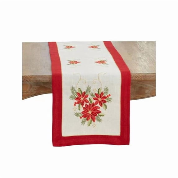 Saro Lifestyle 2723.N1672B 72 x 16 in. Linen Blend Embroidered Poinsettia Rectangle Table Runner, Natural