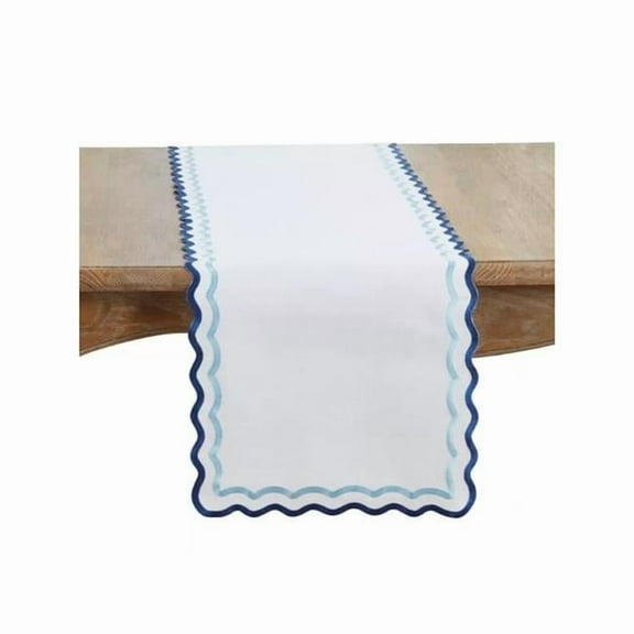 Saro Lifestyle 6167.BL1672B 72 x 16 in. Scalloped Border Rectangle Table Runner, Blue
