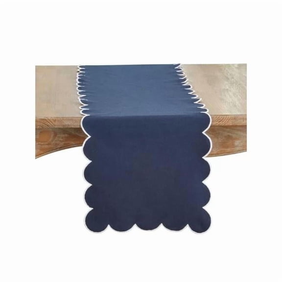 Saro Lifestyle 8123.NB1672B 72 x 16 in. Scalloped Rectangle Table Runner, Navy Blue