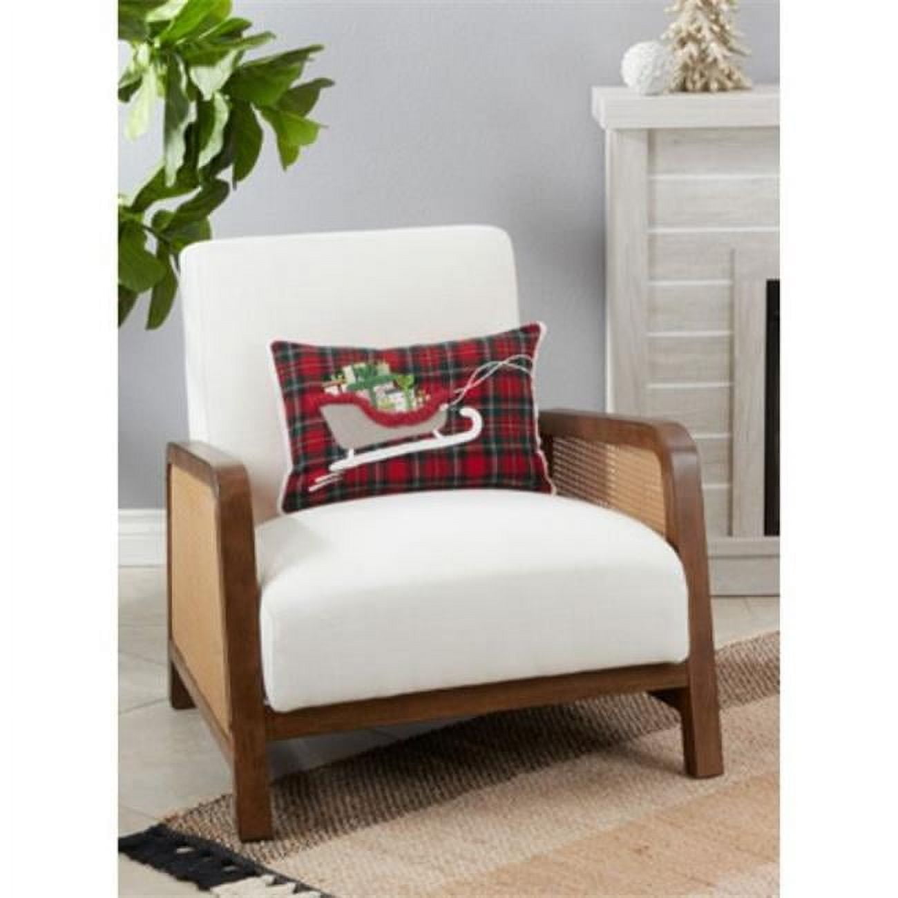 Red and Green Plaid Sleigh Cotton Polyester Throw Pillow Cover