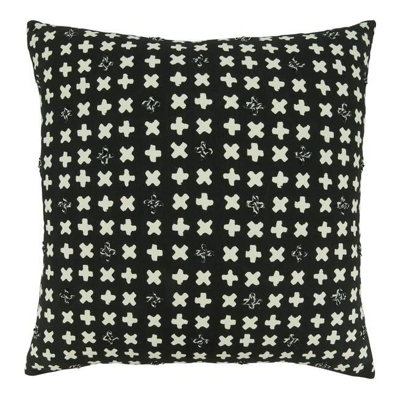 Black Embroidered Cotton Square Throw Pillow Cover
