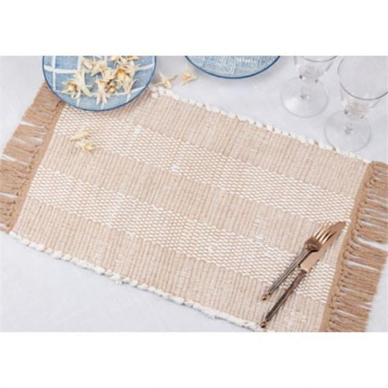 Natural Cotton Striped Chindi Placemats with Fringed Edges, Set of 4
