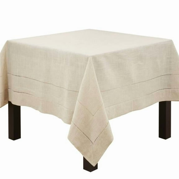 Saro Lifestyle 741.N80S 80 in. Square Linen Blend Toscana Double Hemstitched Tablecloth - Natural