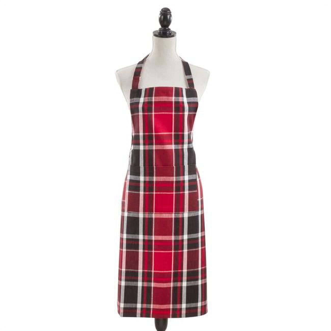Classic Red Plaid Cotton Kitchen Apron, 24" x 36"