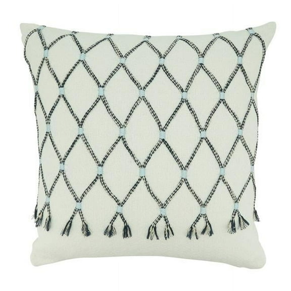 Saro Lifestyle 8093.BL18SD 18 in. Cord Applique Design Throw Pillow with Down Filling