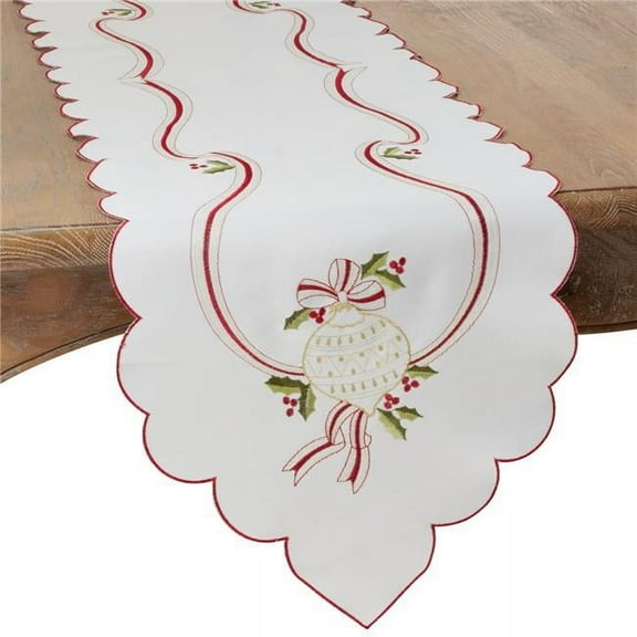 Saro Lifestyle 8532.I15108X 15 x 108 in. Embroidered Christmas Table Runner, Ivory