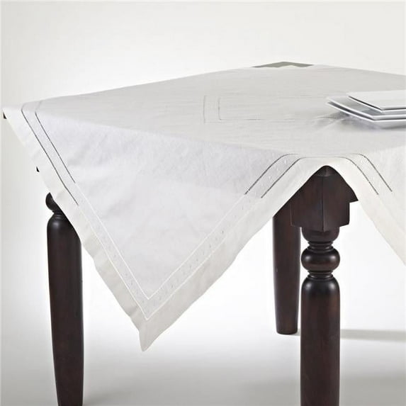 Saro Lifestyle 8648.E36S 36 in. Square Embroidered & Hemstitched Tablecloth - Ecru