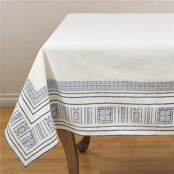 Saro Lifestyle 8766.IN60S 60 in. Neptunian Square Hand Blocked Printed Tablecloth - Indigo