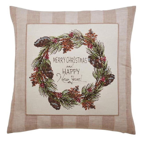 Saro Lifestyle 8810.N17SD 17 in. Merry Christmas & Happy New Year Down Filled Pillow, Natural