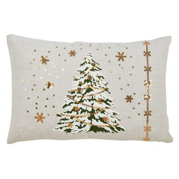 Saro Lifestyle 8970.W1320BD 13 x 20 in. LED Lights Christmas Tree Down Filled Pillow, Ivory