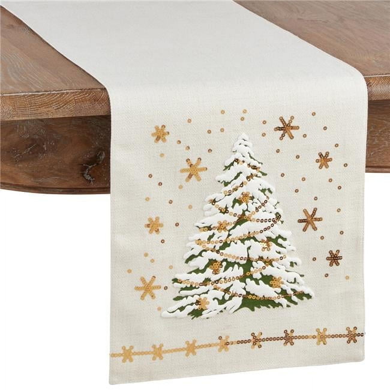 White Polyester Christmas Tree Table Runner with LED Lights
