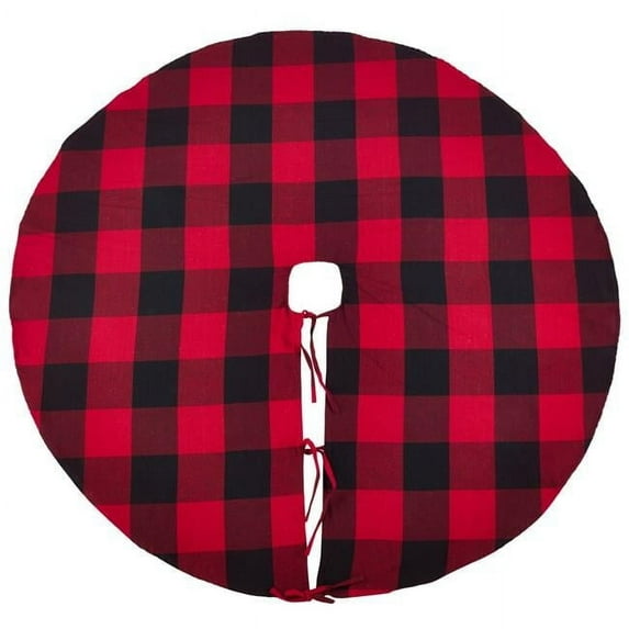 Saro Lifestyle 9025.R84R 84 in. Buffalo Plaid Design Cotton Christmas Round Tree Skirt, Red