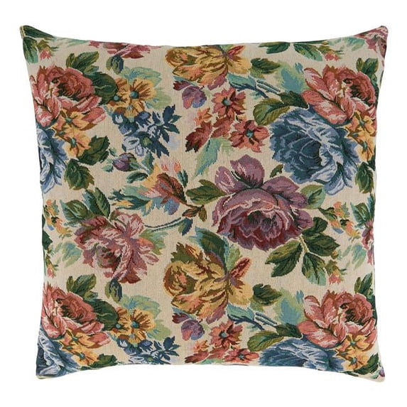 Saro Lifestyle 9107.M18SP 18 in. Jacquard Flower Square Poly-Filled Pillow, Multi Color