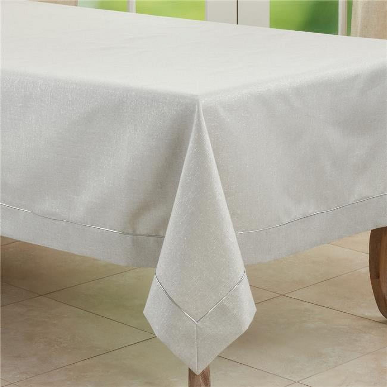 Silver Shimmering Tablecloth with Piping Detail, 50" x 70"