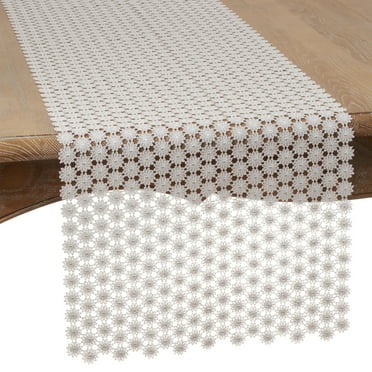 Saro Lifestyle 9271.GY1672B 16 x 72 in. Openwork Floral Design Antique Style Lace Table Runner, Gray