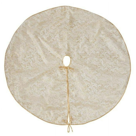 Saro Lifestyle 9276.I48R 48 in. Round Organza Gold Leaf Design Christmas Tree Skirt - Ivory