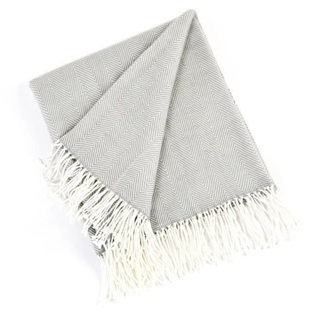 Gray Acrylic Herringbone Throw Blanket with Fringe