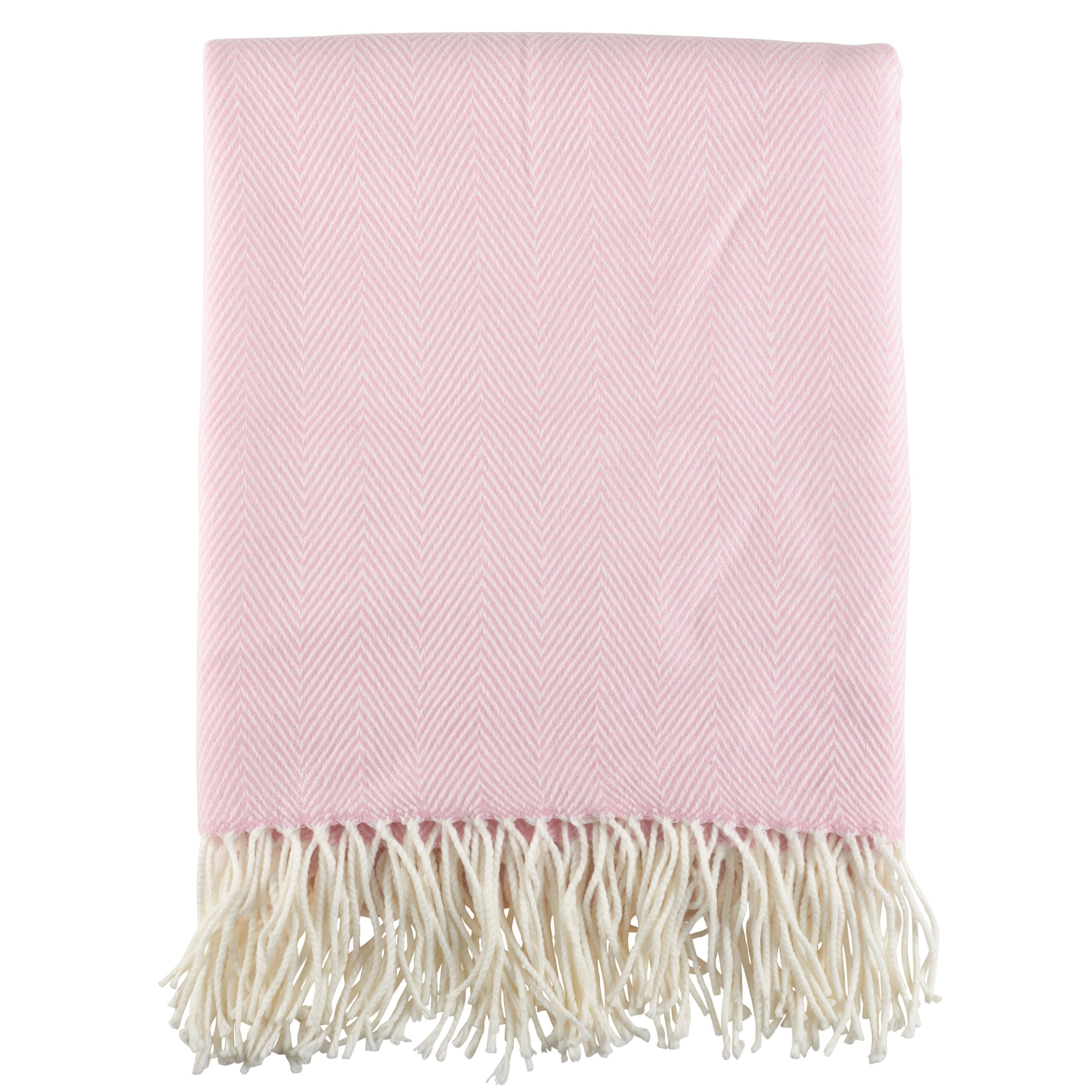 Pink Herringbone Tassel Fringe Full Throw Blanket