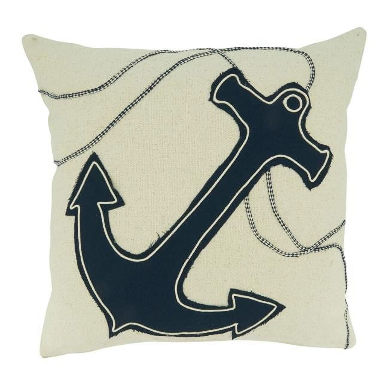 Nautical Anchor Appliqué Beige and Blue Throw Pillow