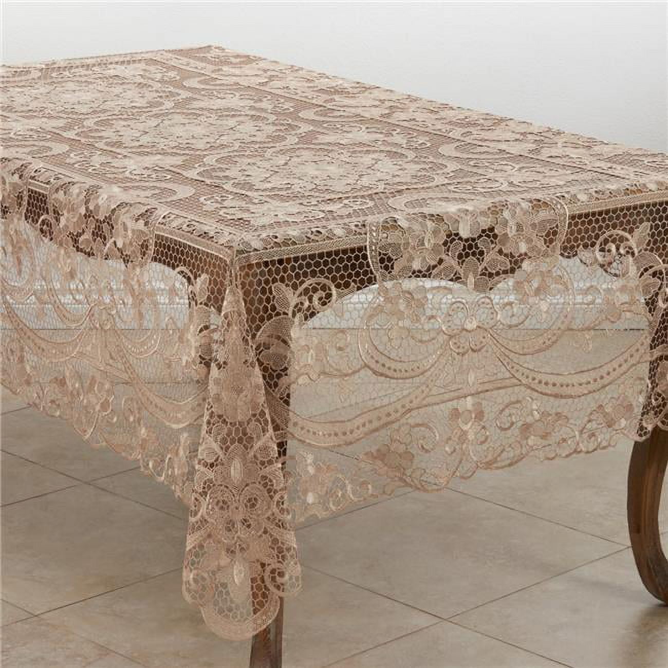 Ecru Elegant Lace Tablecloth with Vintage Design, 102" x 67"