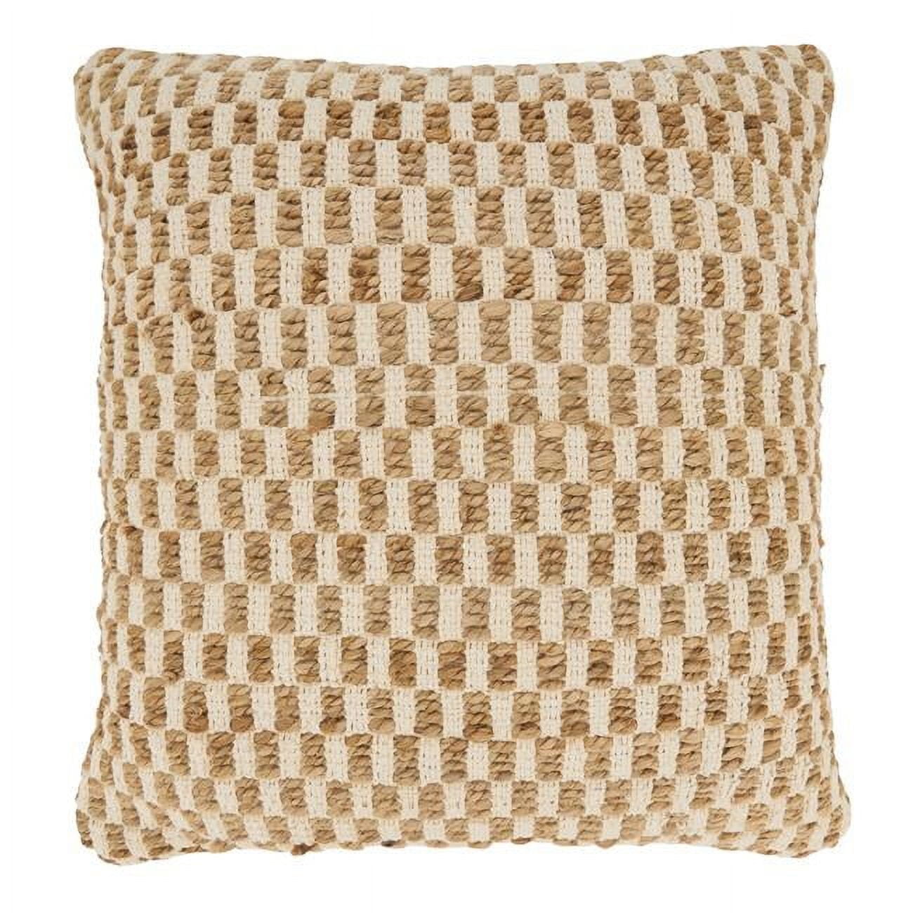 Artisanal Jute and Cotton Woven Beige Throw Pillow, 20"x20"