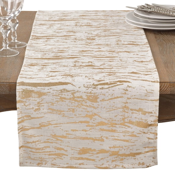 Saro Lifestyle Artistic Wood Grain Metallic Cotton Table Runner Gold 16"x72"