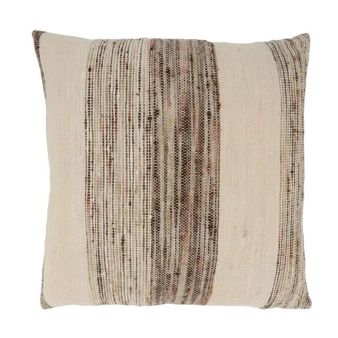 Natural Banded Cotton and Polyester Throw Pillow Cover