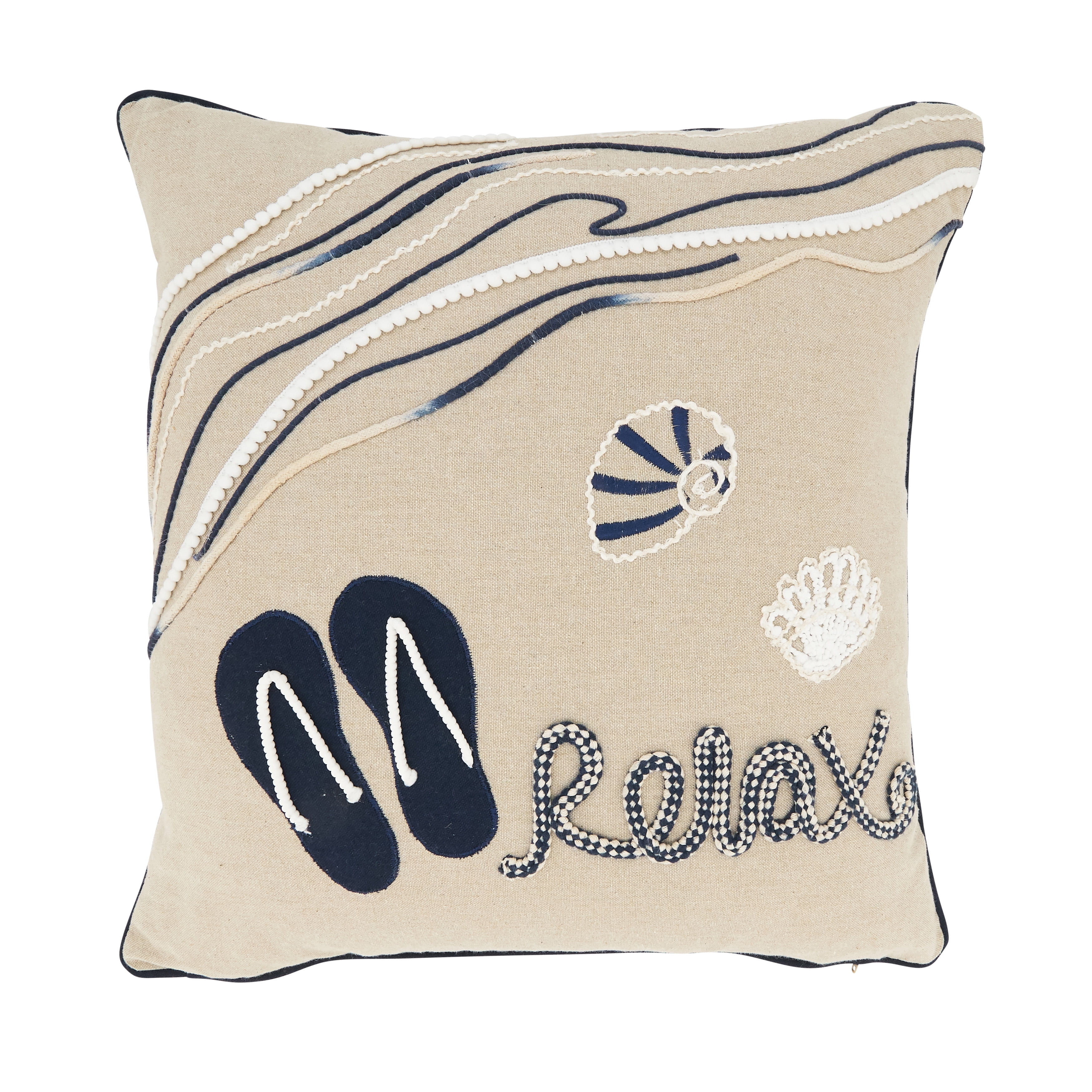 Beachscape Beige Cotton Duck Feather Throw Pillow, 18"x18"