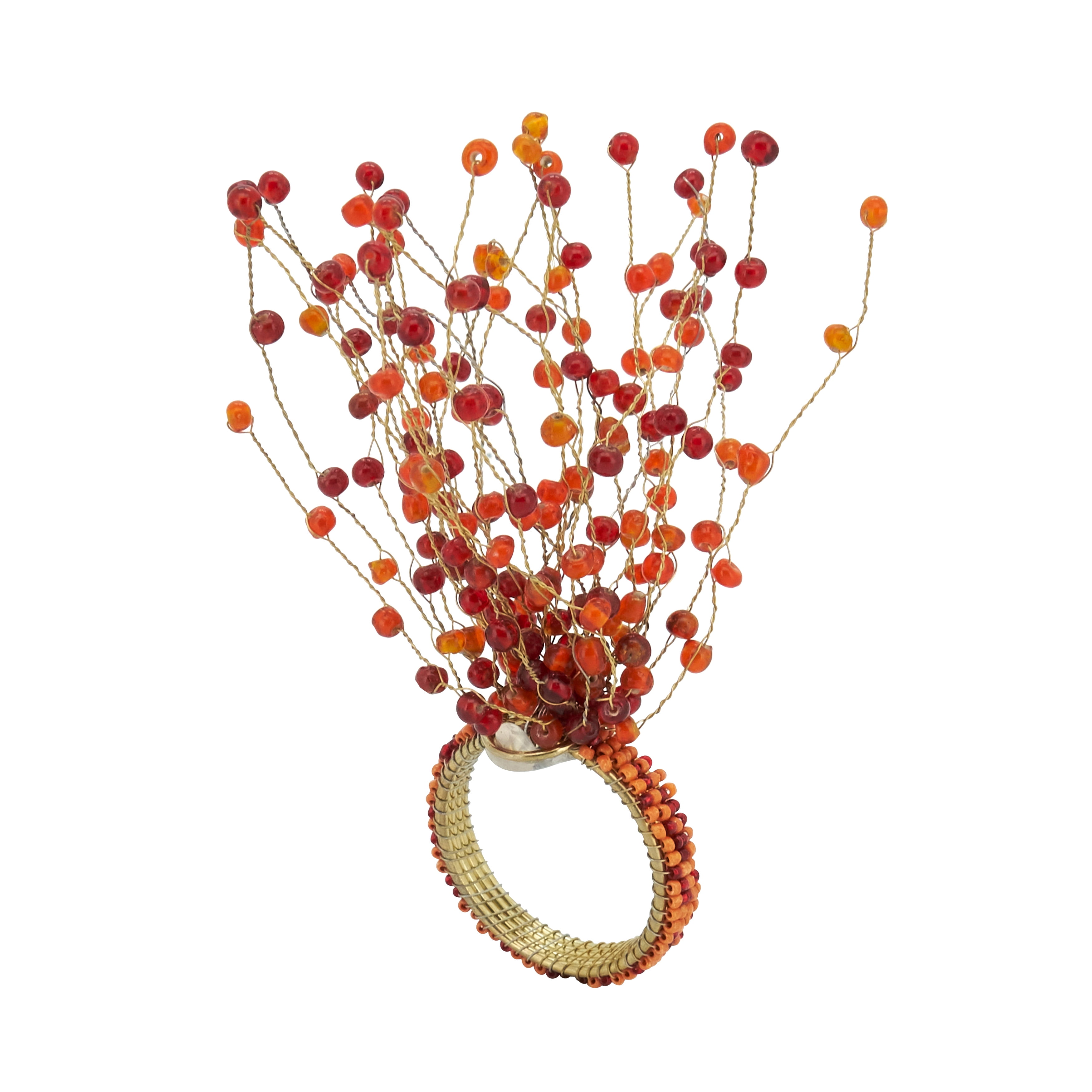 Orange Beaded Burst Design Napkin Rings Set of 4