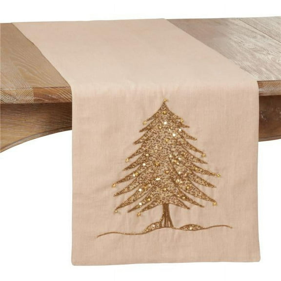 Saro Lifestyle Beaded Christmas Tree Design Table Runner