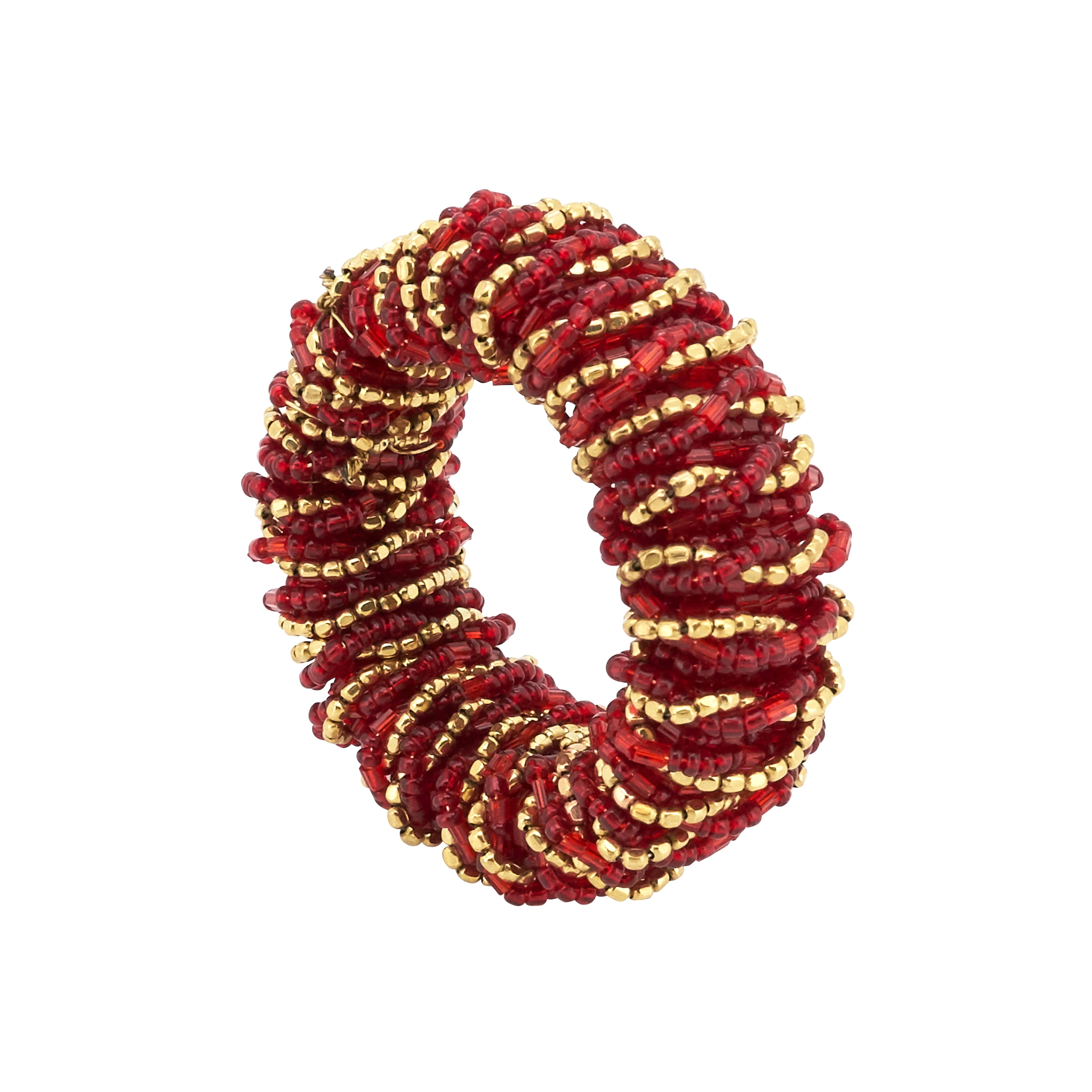 Red and White Glass Beaded Napkin Rings Set of 4