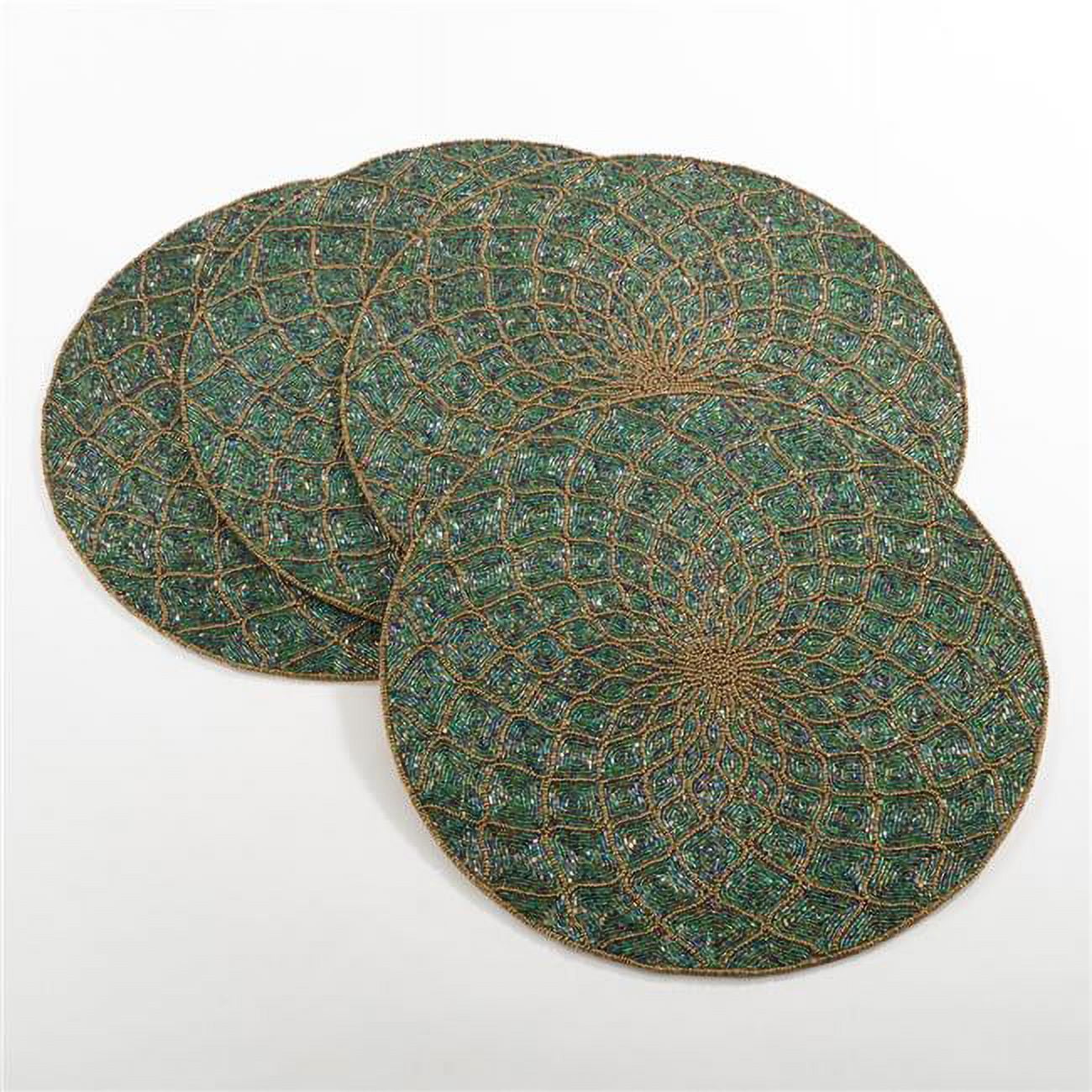 Teal and Gold Beaded Glass Round Placemats, Set of 4