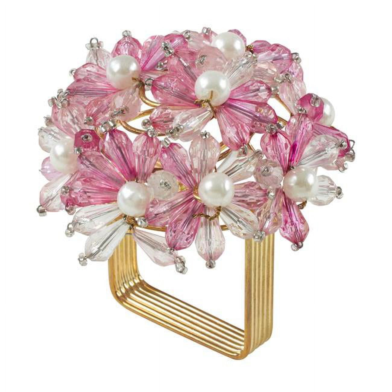 Pink Beaded Floral Iron Napkin Rings Set of 4