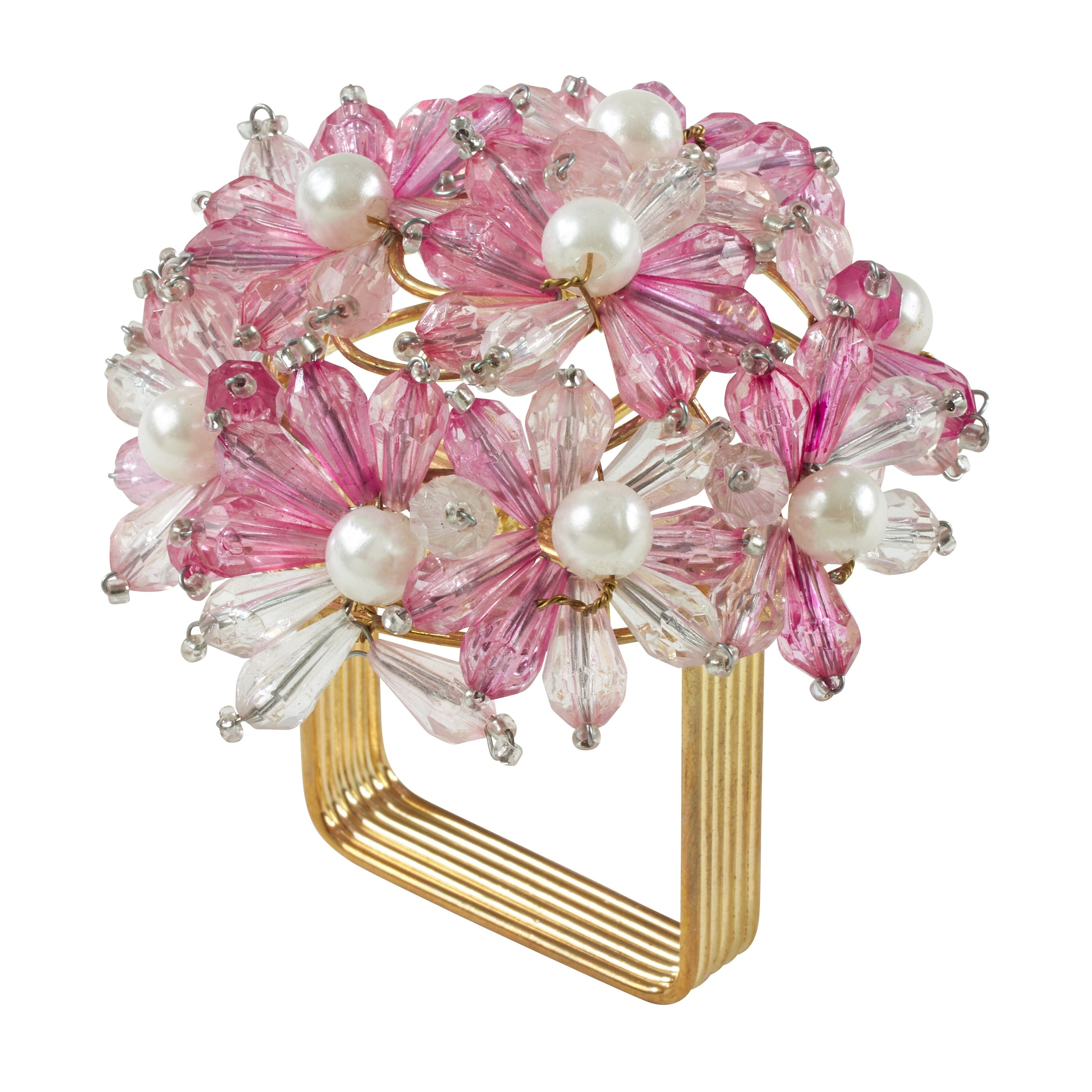 Pink Beaded Floral Iron Napkin Rings Set of 4