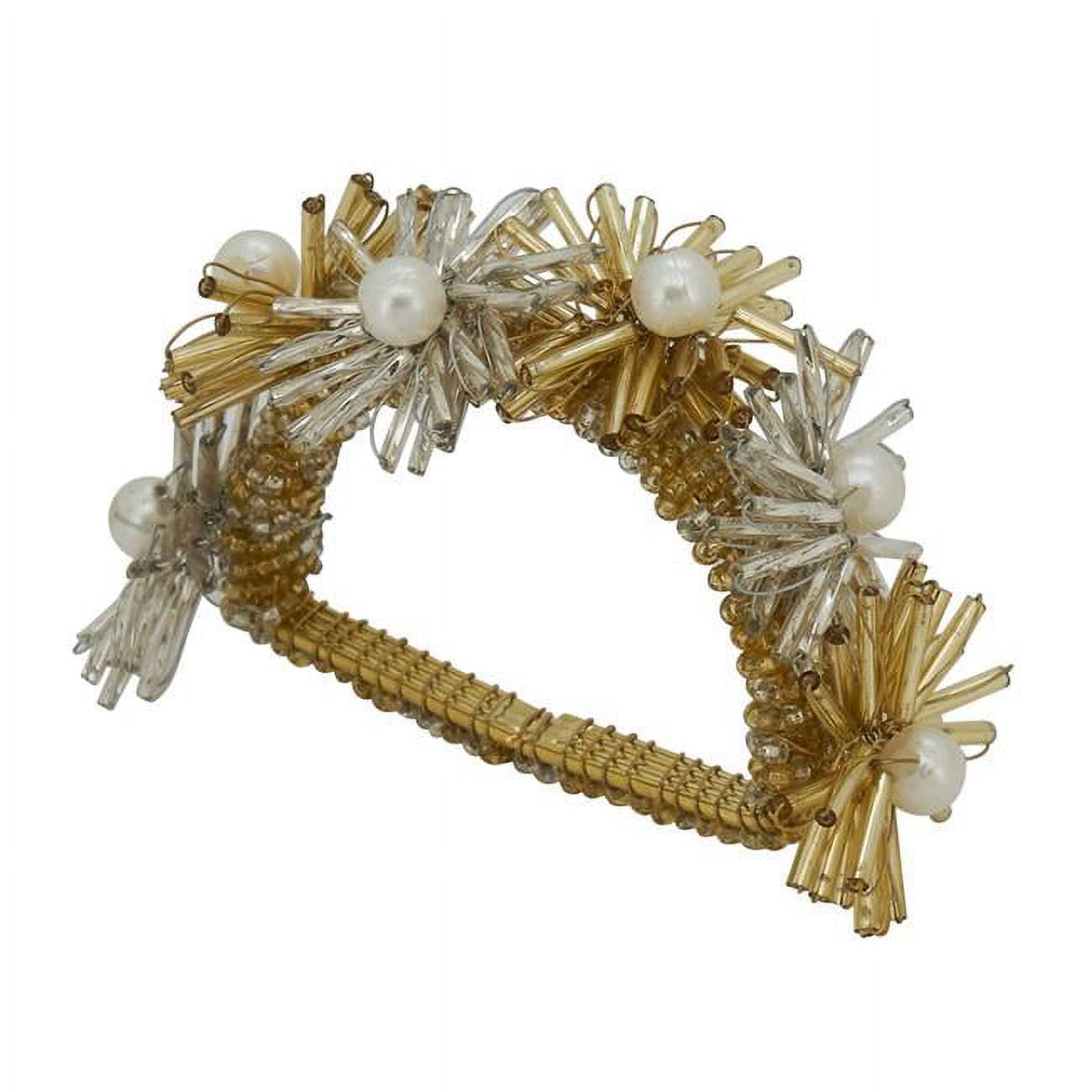 Gold Beaded Flower Design Napkin Rings Set of 4