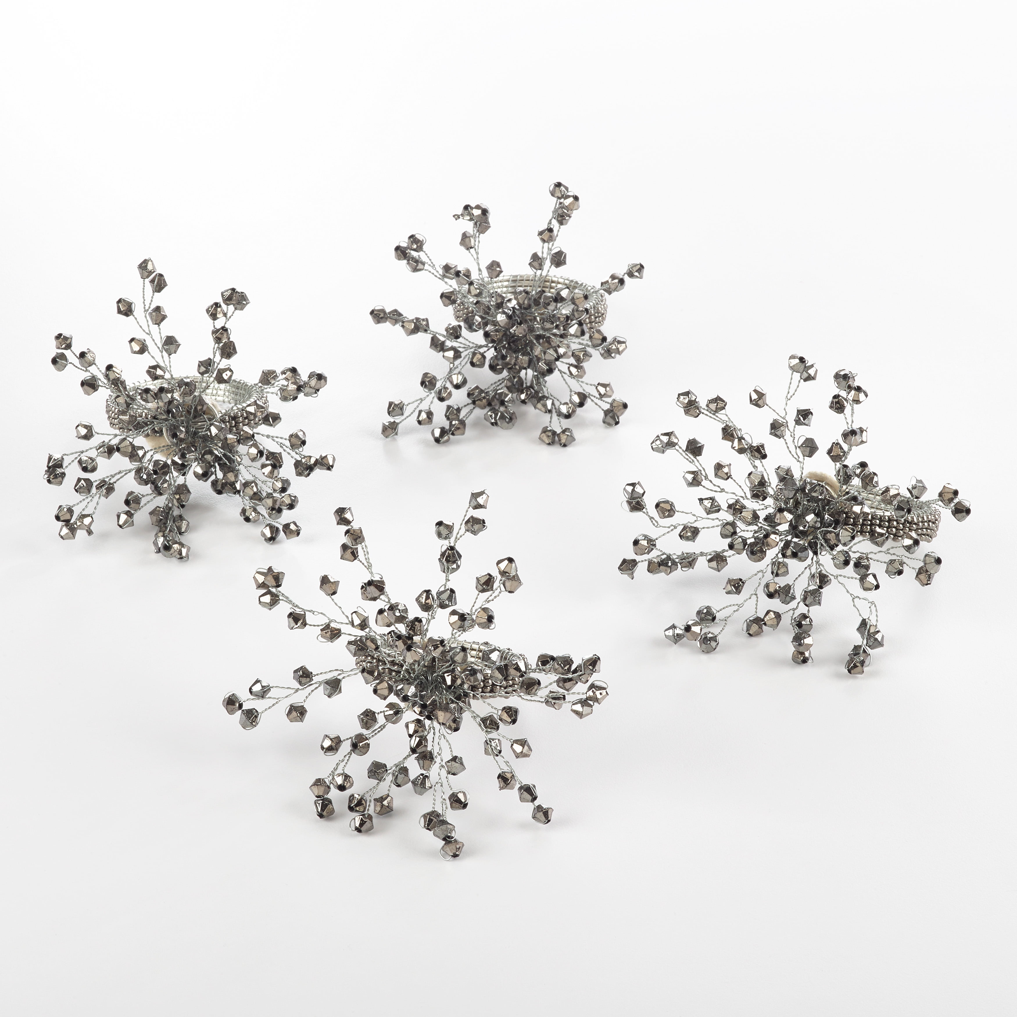 Elegant Silver Beaded Napkin Rings Set of 4