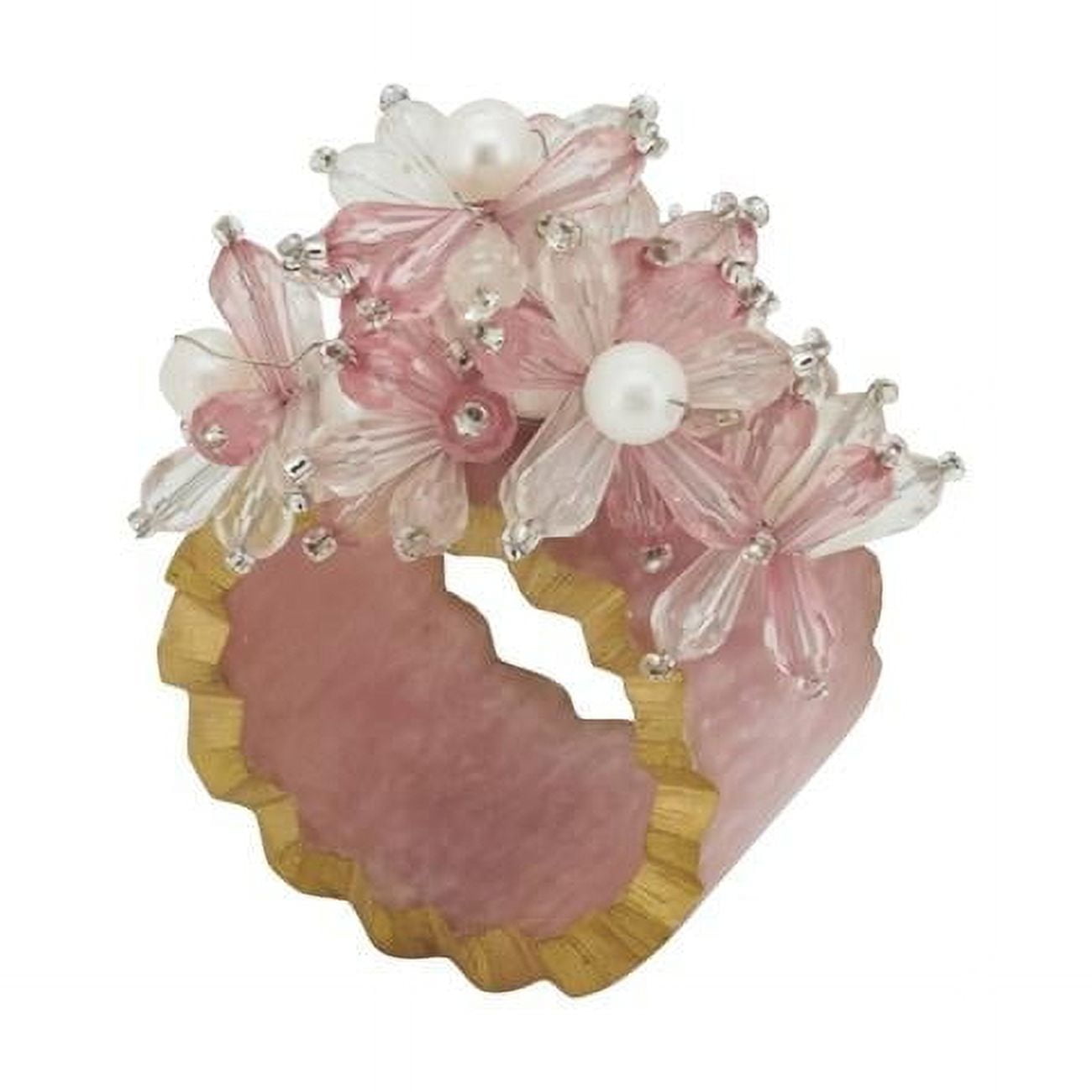 Pink Floral Beaded Iron Napkin Rings, Set of 4