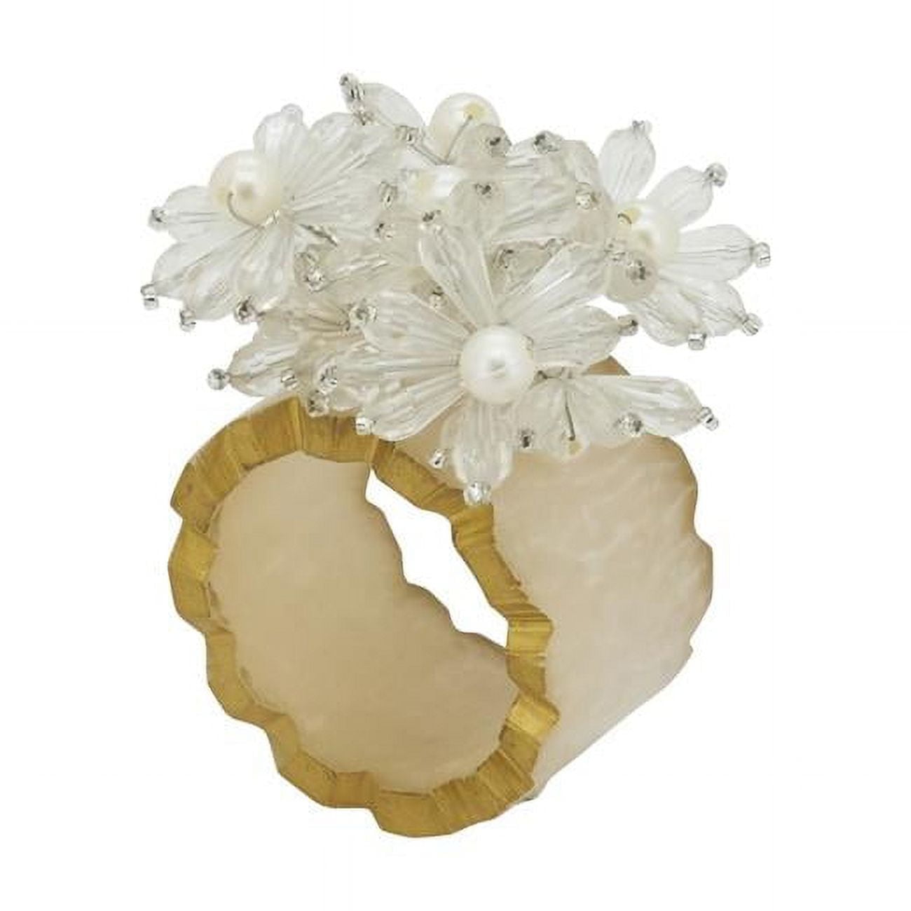 Clear Beaded Floral Iron Napkin Rings, Set of 4