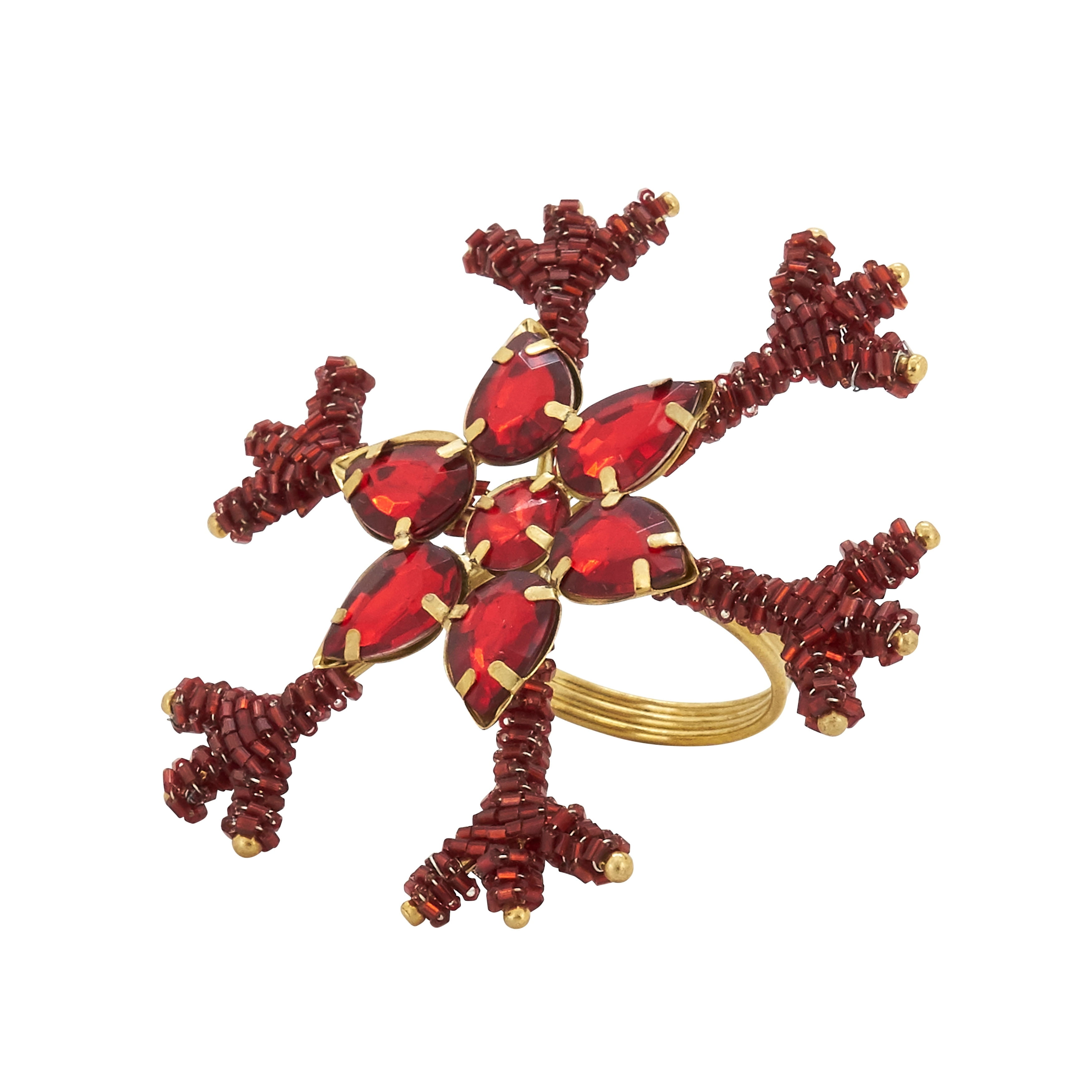 Red Beaded Snowflake Holiday Napkin Rings Set of 4